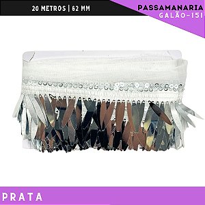 Franja Passamanaria Penas Galao-151 - Tam: 62mm - Rolo C/9.14 Mts Cor:Prata