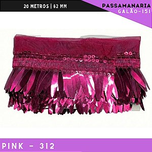 Franja Passamanaria Penas Galao-151 - Tam: 62mm - Rolo C/9.14 Mts Cor:Pink-312