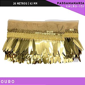 Franja Passamanaria Penas Galao-151 - Tam: 62mm - Rolo C/9.14 Mts Cor:Ouro