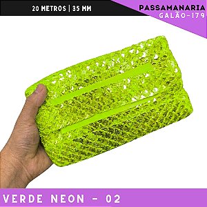 Fita Passamanaria Sereia Galao-179 - Tam: 35mm - Rolo C/20 Mts Cor:Verde-Neon-02