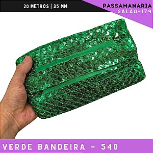 Fita Passamanaria Sereia Galao-179 - Tam: 35mm - Rolo C/20 Mts Cor:Verde-Bandeira-540