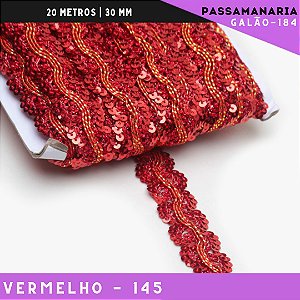 Fita Galão Passamanaria Ref:Galao-184 -24mm - Rolo C/20 Mts Cor:Vermelho-145