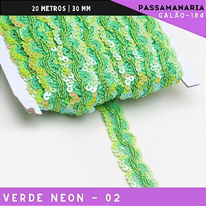 Fita Galão Passamanaria Ref:Galao-184 -24mm - Rolo C/20 Mts Cor:Verde-Neon-02