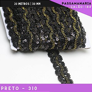 Fita Galão Passamanaria Ref:Galao-184 -24mm - Rolo C/20 Mts Cor:Preto-310