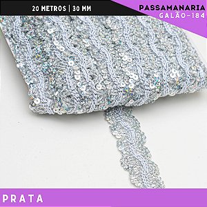 Fita Galão Passamanaria Ref:Galao-184 -24mm - Rolo C/20 Mts Cor:Prata