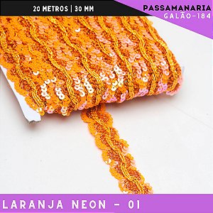 Fita Galão Passamanaria Ref:Galao-184 -24mm - Rolo C/20 Mts Cor:Laranja-Neon-01