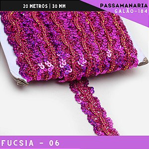 Fita Galão Passamanaria Ref:Galao-184 -24mm - Rolo C/20 Mts Cor:Fucsia-06