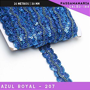 Fita Galão Passamanaria Ref:Galao-184 -24mm - Rolo C/20 Mts Cor:Azul-Royal-207