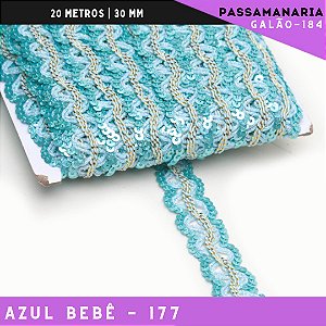 Fita Galão Passamanaria Ref:Galao-184 -24mm - Rolo C/20 Mts Cor:Azul-Bebe-177
