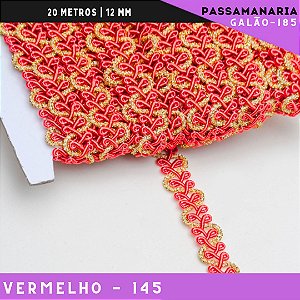 Fita Galão Passamanaria Ref:Galao-185 -12mm - Rolo C/20 Mts Cor:Vermelho-145