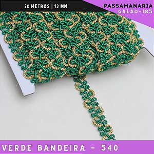 Fita Galão Passamanaria Ref:Galao-185 -12mm - Rolo C/20 Mts Cor:Verde-Bandeira-540