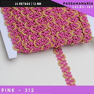 Fita Galão Passamanaria Ref:Galao-185 -12mm - Rolo C/20 Mts Cor:Pink-312