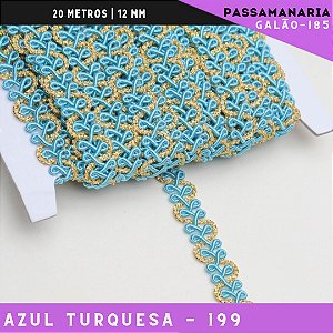 Fita Galão Passamanaria Ref:Galao-185 -12mm - Rolo C/20 Mts Cor:Azul-Turquesa-199