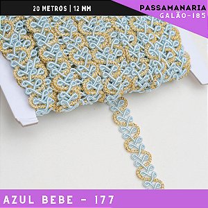 Fita Galão Passamanaria Ref:Galao-185 -12mm - Rolo C/20 Mts Cor:Azul-Bebe-177