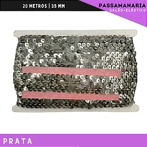 Fita Galao Elastico De Paete Lantejoula - Tam: 35mm - Rolo C/13.7 Mts Cor:Prata