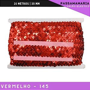 Fita Galao Elastico De Paete Lantejoula - Tam: 35mm - Rolo C/13.7 Mts Cor:Vermelho-145