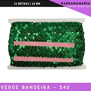 Fita Galao Elastico De Paete Lantejoula - Tam: 35mm - Rolo C/13.7 Mts Cor:Verde-Bandeira-540