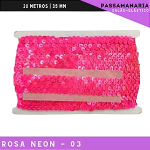 Fita Galao Elastico De Paete Lantejoula - Tam: 35mm - Rolo C/13.7 Mts Cor:Rosa-Neon-03