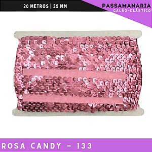 Fita Galao Elastico De Paete Lantejoula - Tam: 35mm - Rolo C/13.7 Mts Cor:Rosa-Candy-133