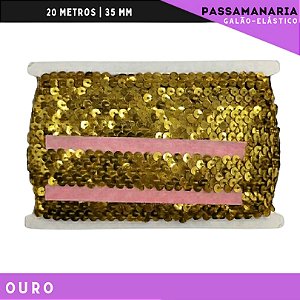 Fita Galao Elastico De Paete Lantejoula - Tam: 35mm - Rolo C/13.7 Mts Cor:Ouro