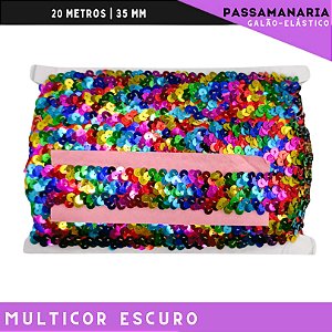 Fita Galao Elastico De Paete Lantejoula - Tam: 35mm - Rolo C/13.7 Mts Cor: Multicor-Escuro