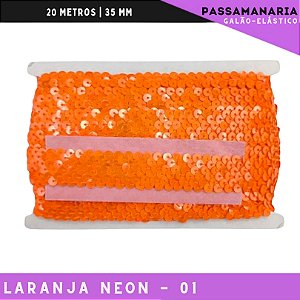 Fita Galao Elastico De Paete Lantejoula - Tam: 35mm - Rolo C/13.7 Mts Cor:Laranja-Neon-01