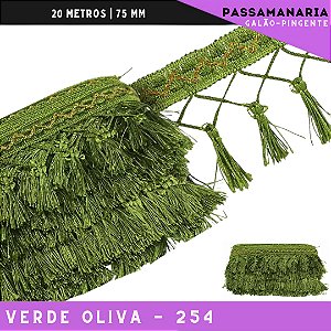 Fita Galao Pingente De Seda Tassel - 7,5 Cm - Passamanaria Franja - Rolo C/ 20 Mts Cor:Verde-Oliva-254