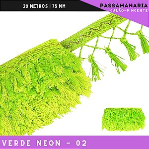 Fita Galao Pingente De Seda Tassel - 7,5 Cm - Passamanaria Franja - Rolo C/ 20 Mts Cor:Verde-Neon-02
