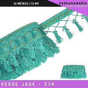 Fita Galao Pingente De Seda Tassel - 7,5 Cm - Passamanaria Franja - Rolo C/ 20 Mts Cor:Verde-Jade-539