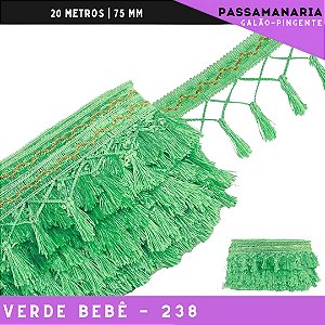 Fita Galao Pingente De Seda Tassel - 7,5 Cm - Passamanaria Franja - Rolo C/ 20 Mts Cor:Verde-Bebe-251
