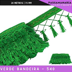 Fita Galao Pingente De Seda Tassel - 7,5 Cm - Passamanaria Franja - Rolo C/ 20 Mts Cor:Verde-Bandeira-540
