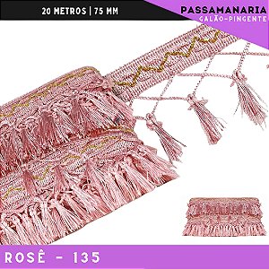 Fita Galao Pingente De Seda Tassel - 7,5 Cm - Passamanaria Franja - Rolo C/ 20 Mts Cor:Rose-135