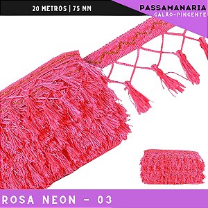 Fita Galao Pingente De Seda Tassel - 7,5 Cm - Passamanaria Franja - Rolo C/ 20 Mts Cor:Rosa-Neon-03