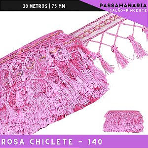 Fita Galao Pingente De Seda Tassel - 7,5 Cm - Passamanaria Franja - Rolo C/ 20 Mts Cor:Rosa-Chiclete-140
