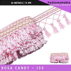 Fita Galao Pingente De Seda Tassel - 7,5 Cm - Passamanaria Franja - Rolo C/ 20 Mts Cor:Rosa-Candy-133