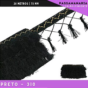 Fita Galao Pingente De Seda Tassel - 7,5 Cm - Passamanaria Franja - Rolo C/ 20 Mts Cor:Preto-310