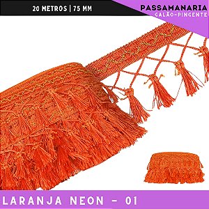 Fita Galao Pingente De Seda Tassel - 7,5 Cm - Passamanaria Franja - Rolo C/ 20 Mts Cor:Laranja-Neon-01