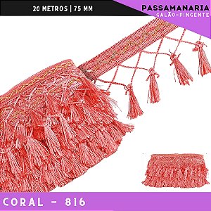 Fita Galao Pingente De Seda Tassel - 7,5 Cm - Passamanaria Franja - Rolo C/ 20 Mts Cor:Coral-816