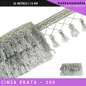 Fita Galao Pingente De Seda Tassel - 7,5 Cm - Passamanaria Franja - Rolo C/ 20 Mts Cor:Cinza-Prata-300