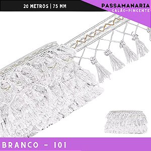 Fita Galao Pingente De Seda Tassel - 7,5 Cm - Passamanaria Franja - Rolo C/ 20 Mts Cor:Branco-101