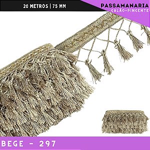 Fita Galao Pingente De Seda Tassel - 7,5 Cm - Passamanaria Franja - Rolo C/ 20 Mts Cor:Bege-297