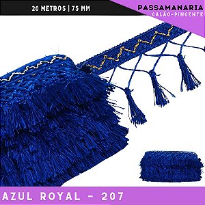 Fita Galao Pingente De Seda Tassel - 7,5 Cm - Passamanaria Franja - Rolo C/ 20 Mts Cor:Azul-Royal-207