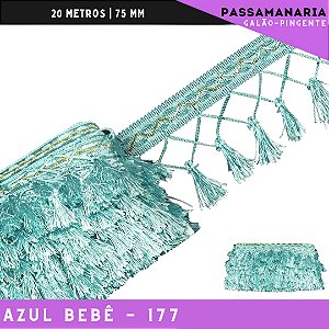 Fita Galao Pingente De Seda Tassel - 7,5 Cm - Passamanaria Franja - Rolo C/ 20 Mts Cor:Azul-Bebe-177