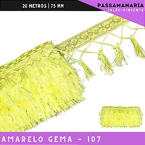 Fita Galao Pingente De Seda Tassel - 7,5 Cm - Passamanaria Franja - Rolo C/ 20 Mts Cor:Amarelo-Gema-107