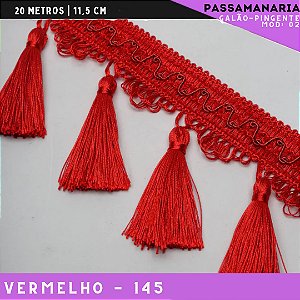 Galão de Franja Pingente Tassel Luxo Premium - Rolo c/20 mts - 11.5 cm - Grade de Cores COR:VERMELHO-145