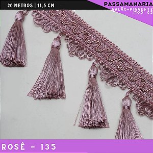 Galão de Franja Pingente Tassel Luxo Premium - Rolo c/20 mts - 11.5 cm - Grade de Cores COR:ROSE-135