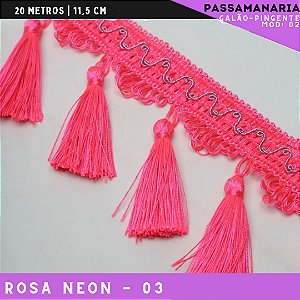 Galão de Franja Pingente Tassel Luxo Premium - Rolo c/20 mts - 11.5 cm - Grade de Cores COR:ROSA-NEON-03