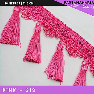 Galão de Franja Pingente Tassel Luxo Premium - Rolo c/20 mts - 11.5 cm - Grade de Cores COR:PINK-312