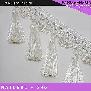 Galão de Franja Pingente Tassel Luxo Premium - Rolo c/20 mts - 11.5 cm - Grade de Cores COR:NATURAL-296