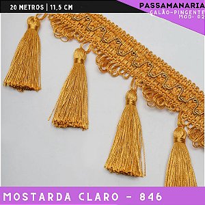 Galão de Franja Pingente Tassel Luxo Premium - Rolo c/20 mts - 11.5 cm - Grade de Cores COR:MOSTARDA-CLARO-846